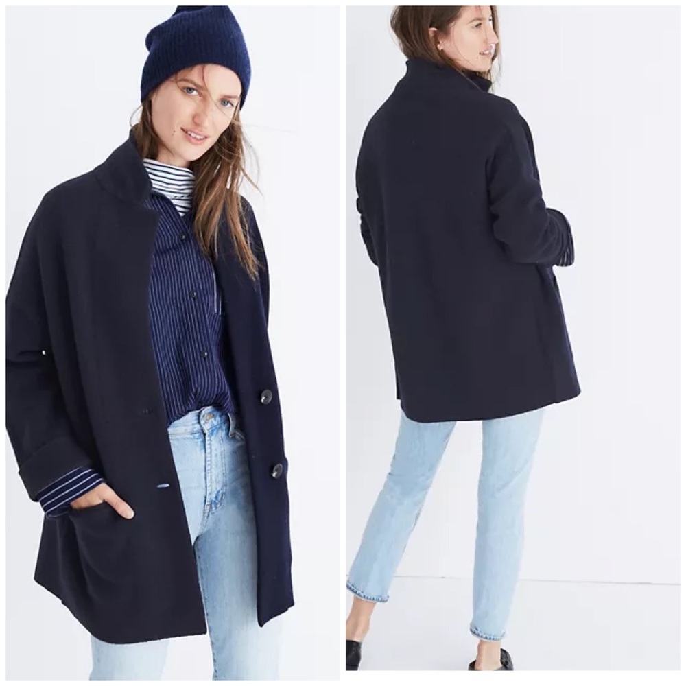 Madewell Navy Wool-Blend Sweater Coat/Jacket